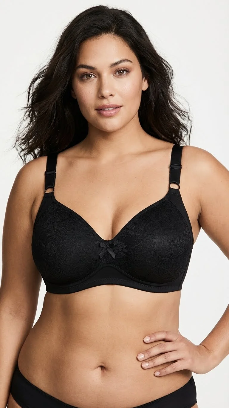 LunaIntim Siyah Dantelli Minimizer Sütyen Geniş Askılı ve Toparlayıcı Şık Model - Arka Görünüm